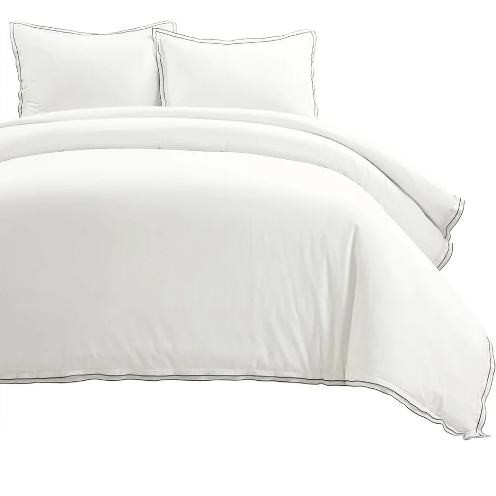 Lush Decor Hampton Embroidered Edge Cotton 3 Piece Duvet Cover Set King B&W - Picture 5 of 11